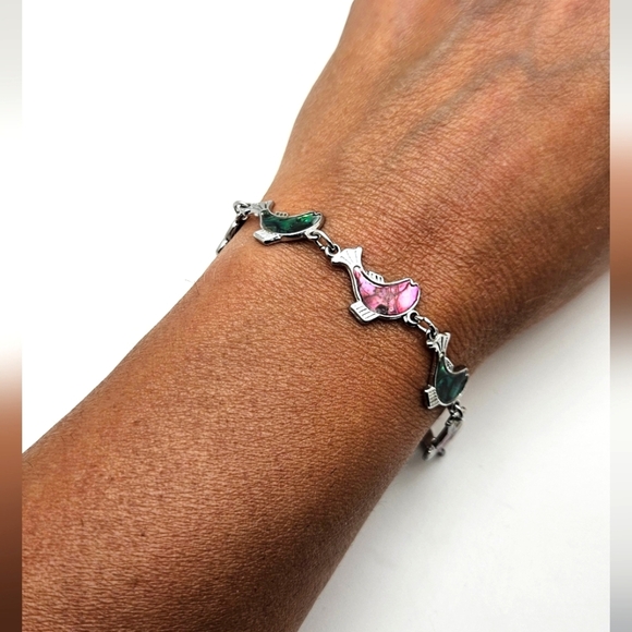🟢3/$19🟢 Abalone Silver Mother of Pearl Fish Chain Bracelet - Picture 4 of 5
